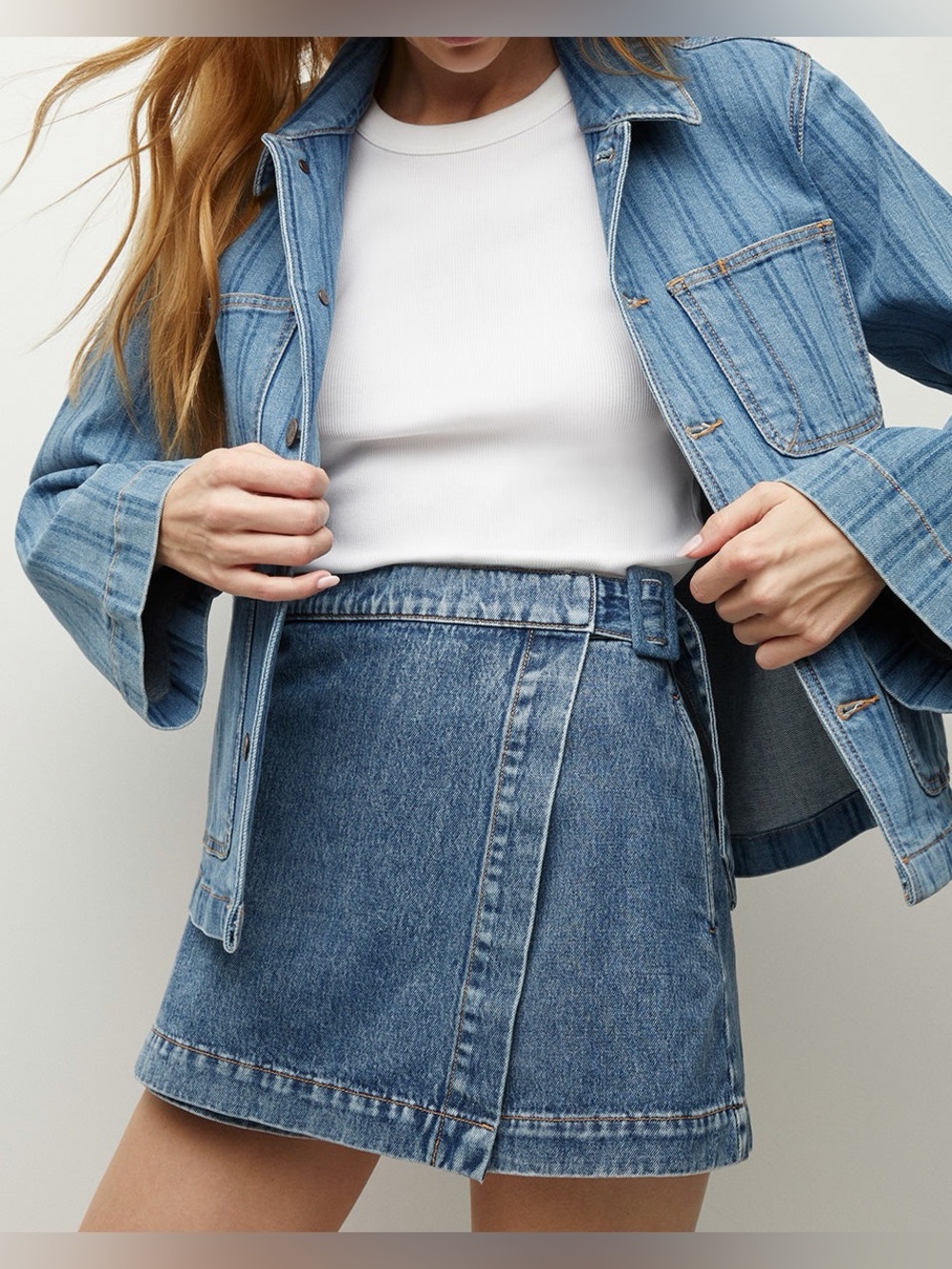 Veronica Beard Jeans $268 Diaz Wrap Denim Skort 10 Medium Wash Blue Americana